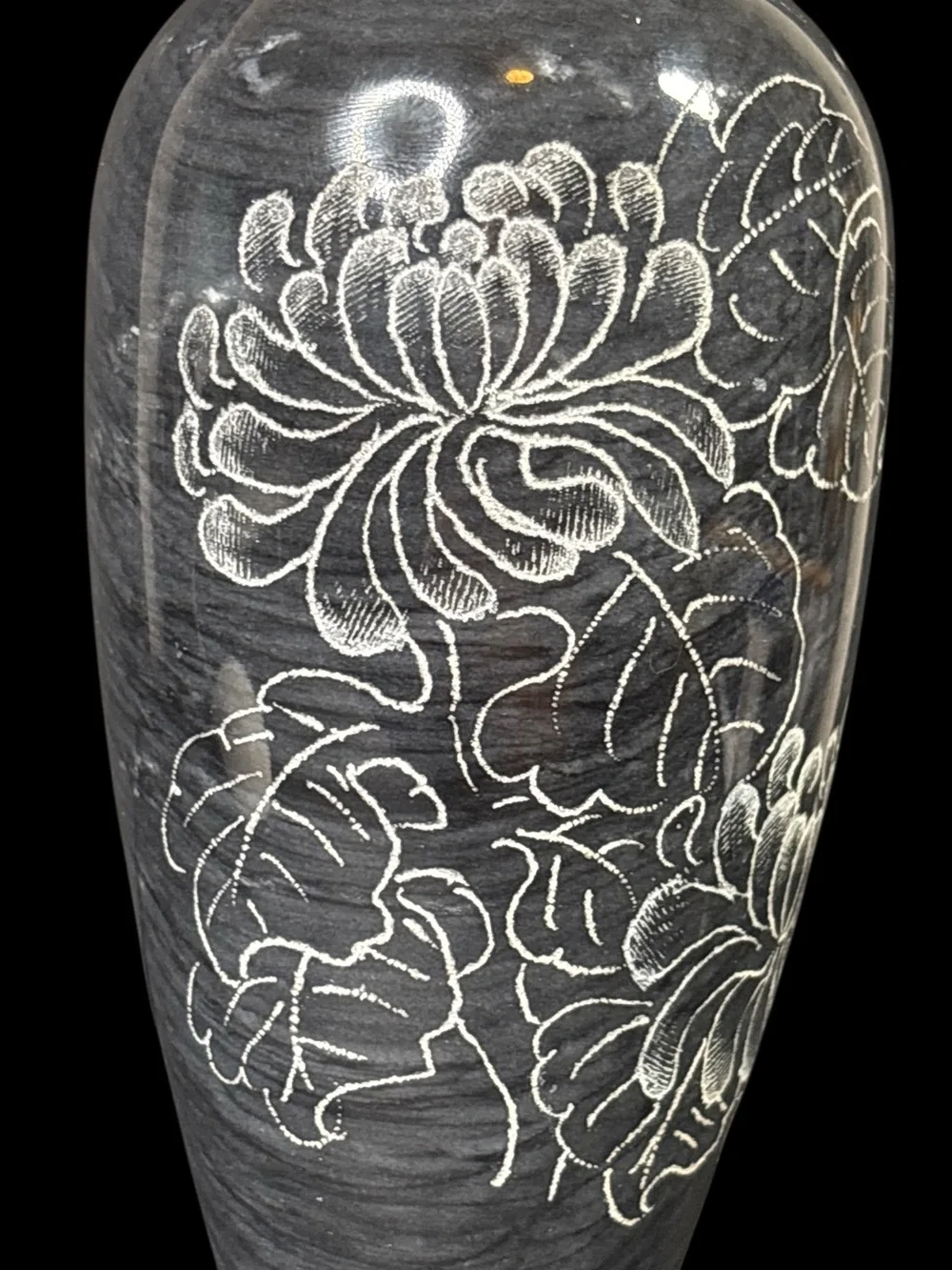 Vintage hand-carved black marble small vase. 8”